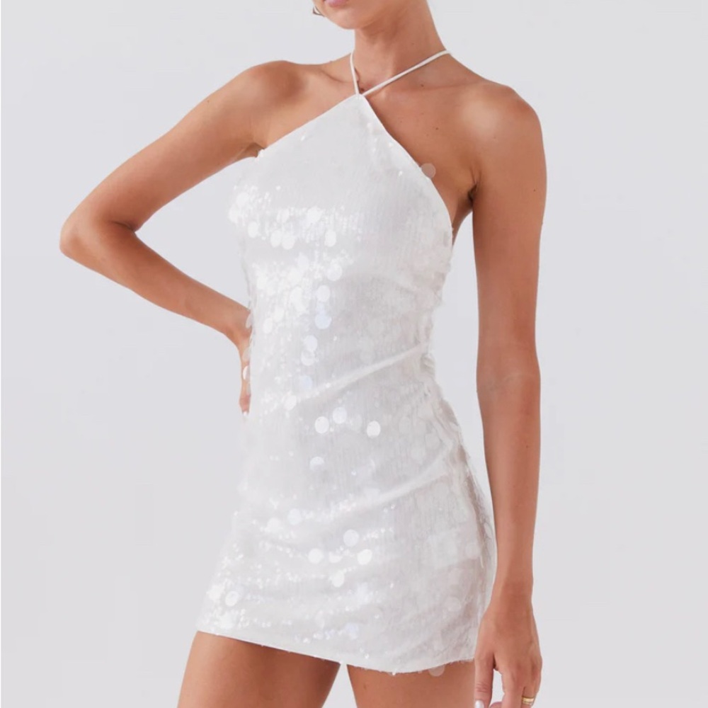 Peppermayo Exclusive - Glitz And Glamour Sequin Mini Dress - Crystal Cloud